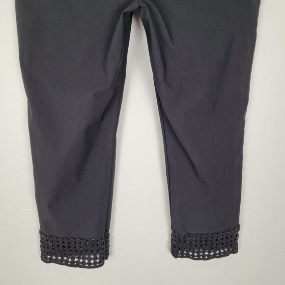Soft Surroundings Crop Pull On Pants Crochet Trim Stretch Black Size PM Petite - Picture 6 of 9